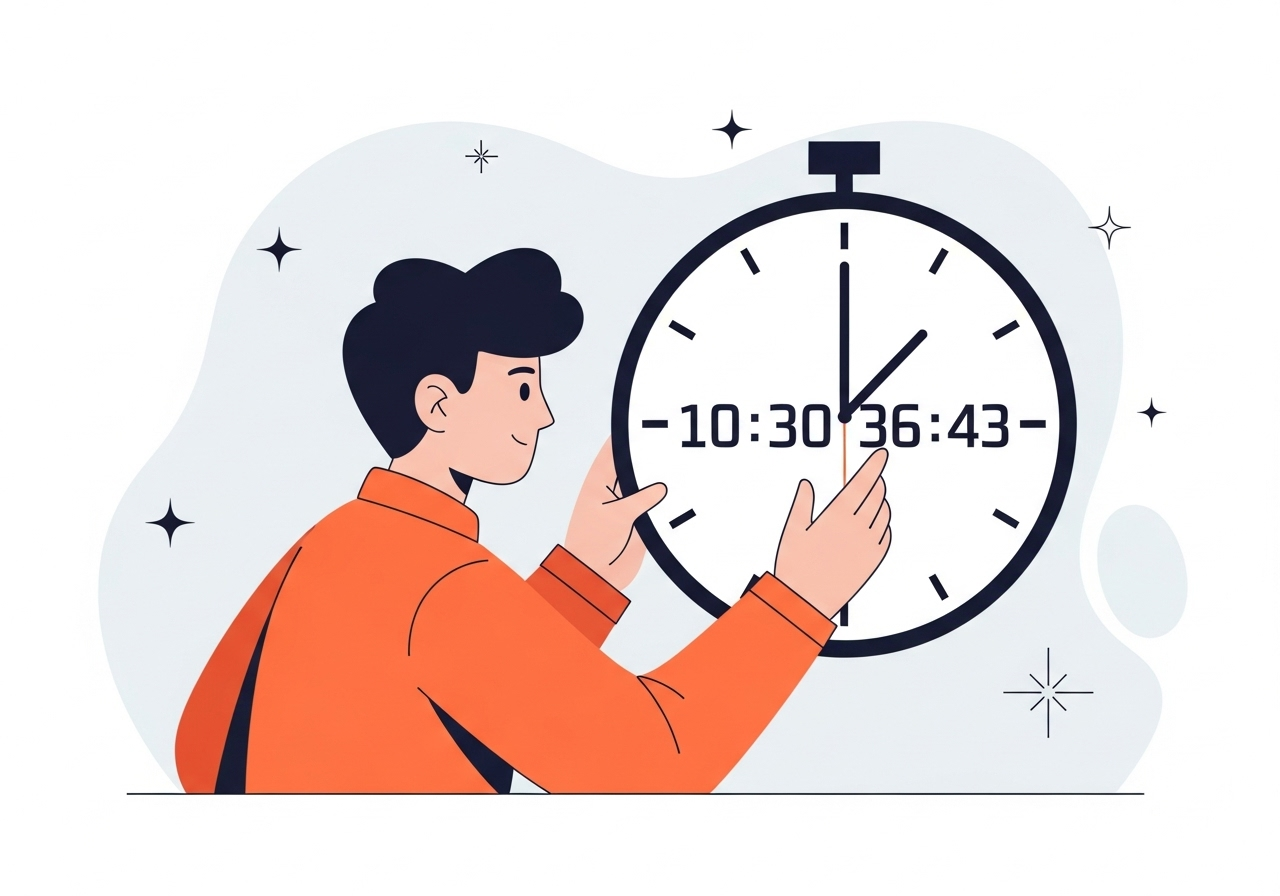 Einstaklingur með klukku sem táknar tímaviðkvæma SMS markaðssetningu